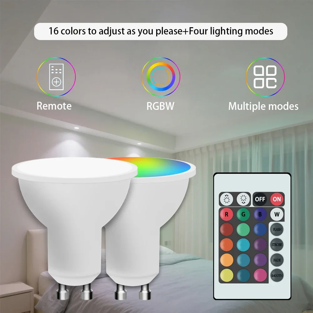 24-key remote control GU10 spotlight atmosphere light 16-color RGBLED multi-color bulb 85-265V home lighting dimmable