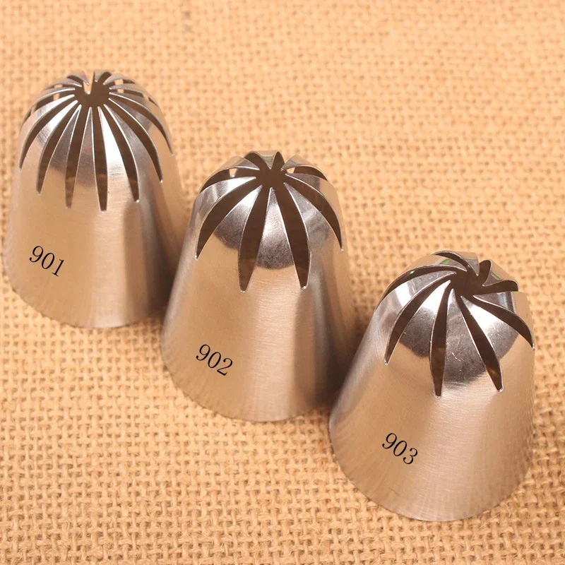 #901#902#903 3pcs Stainless Steel Nozzle Icing Piping Set Russian Tips Pastry Kitchen Decorating Cupcake Baking Tools