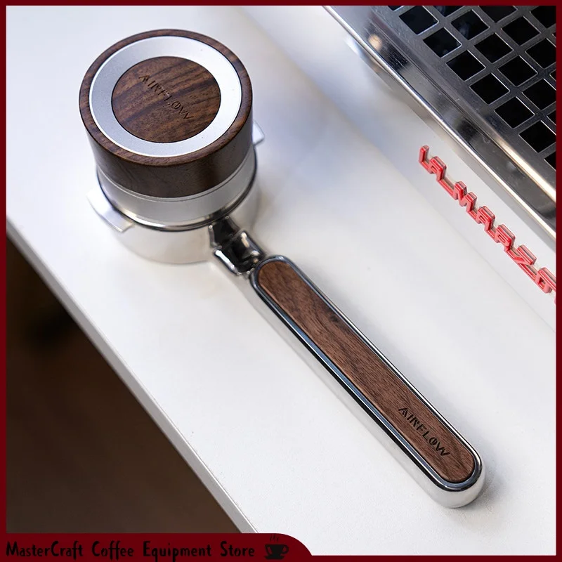 In Stock Flat Mirror Stainless Steel Handle Black Walnut Wood Grip 58mm Double Ear E61 Machines Universal Bottomless Portafilter