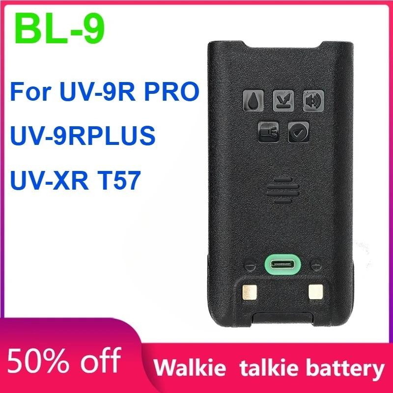 

Upgraded BL-9 7.4V Compatible Li-ion Battery For Baofeng Walkie UV-9R PRO UV-9R PLUS UV-XR T57 Waterproof Support Type-C