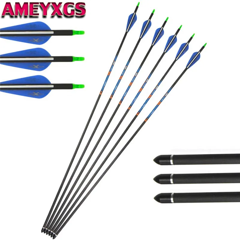 

6/12Pcs 30" Archery Pure Carbon Arrows Spine 400 Carbon Arrow Replaceable Broadhead For Bow Outdoor Shooting Hunting Accessories