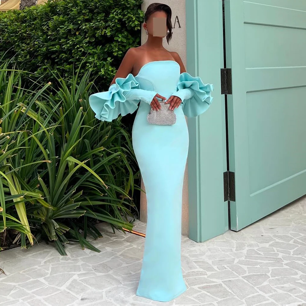 

Saudi Arabia Evening Gowns Off the Shoulder Floor Length Straig Jersey Half Sleeves Pleats Sweep Train Special Occasion Gowns