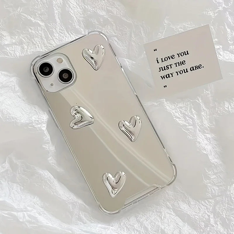 Korean Style Love Heart Soft Silicone Case For Samsung Galaxy S25 S23 S22 Ultra Plus S24 FE A56 A36 A16 A06 Silvery Mirror Cover - náhled 2