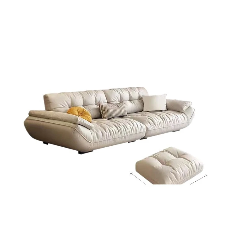 

Italian minimalist light luxury leather first layer cowhide Internet celebrity sofa straight row super soft down sailing cloud