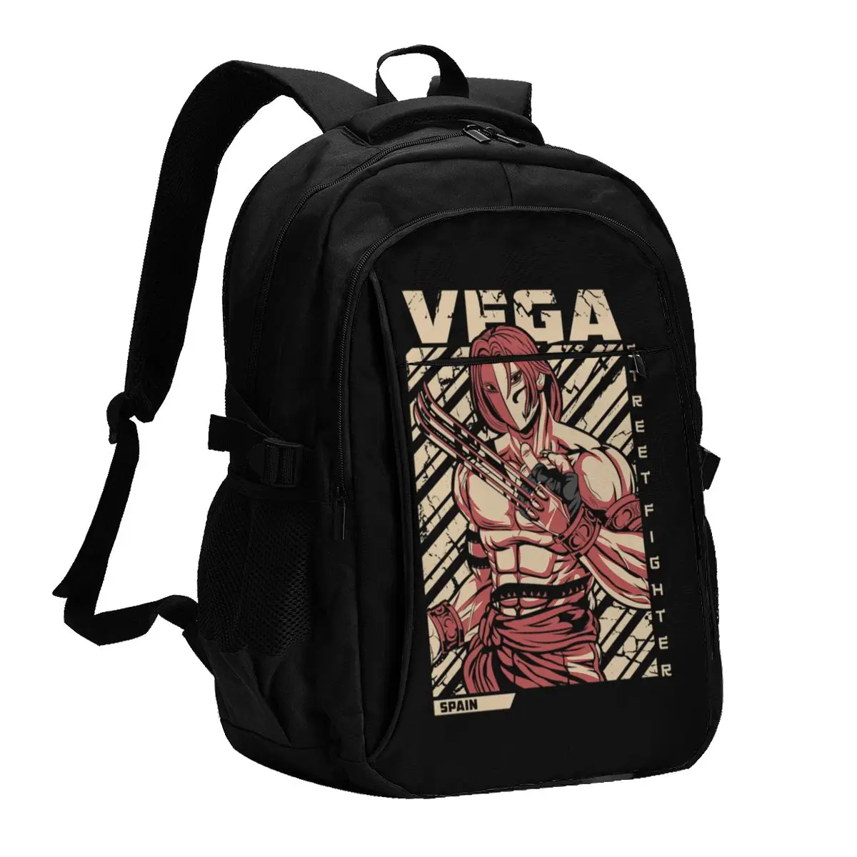 

Vega - Street Fighter Racerback Usb Backpacks Fashion Tote Travel Hiking Usb Port Notebook Bags