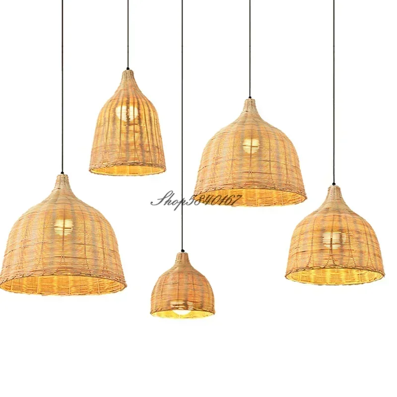 Handmade Rattan Woven Pendant Lamps Chinese Style Hanglamp for Restaurant Cafe Shop Dining Room Home Decor Loft Suspension E27