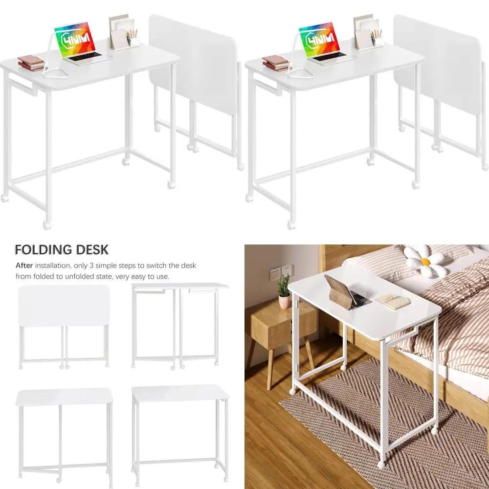 

Compact Rolling Laptop Desk with Wheels, Portable White Office Table for Small Spaces & Couch Use