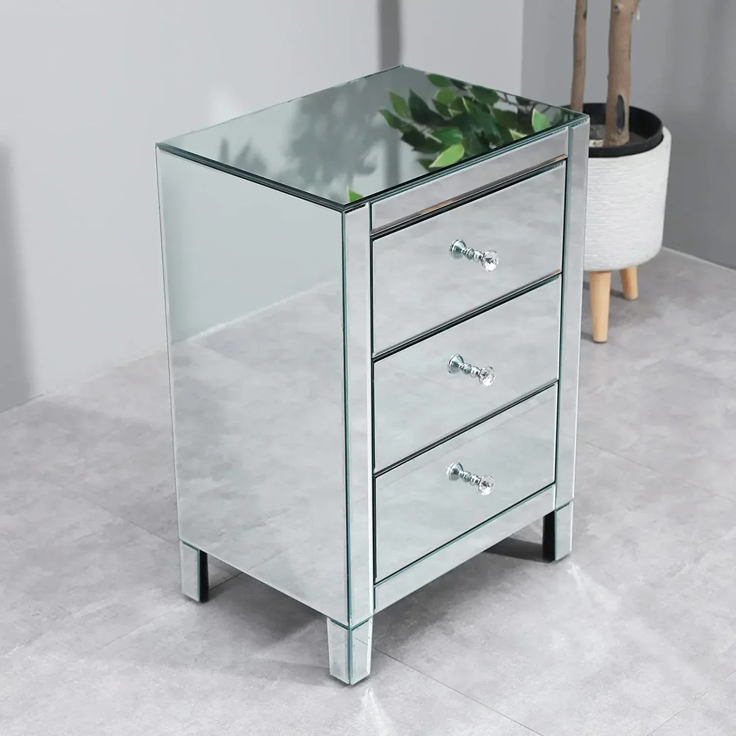 Y Mirror Large Three-Drawer Multifunctional Bedroom Bedside Table Living Room Corner Cabinet Storage Cabinet Storage Amazon Spot
