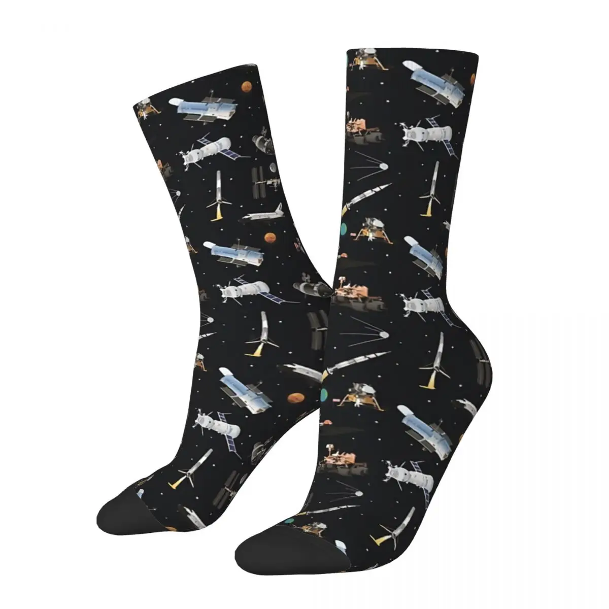 Hip Hop Retro Space Exploration Crazy Men's Socks Unisex Street Style Seamless Printed Novelty Crew Sock Boys Gift