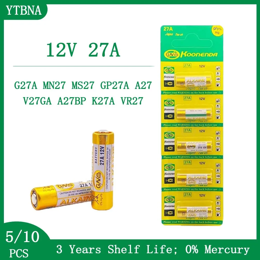 

12V 27A L828 Alkaline Battery G27A MN27 MS27 GP27A A27 V27GA A27BP K27A VR27 for Doorbells Alarm Power Remote