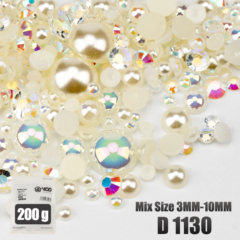 VDD 200g Großhandel Mix Größe Halbrunde Perlen ABS Flatback Perlen Harz Farbe AB Strasssteine zum Basteln DIY Nail Art Dekorationen – Detail 33