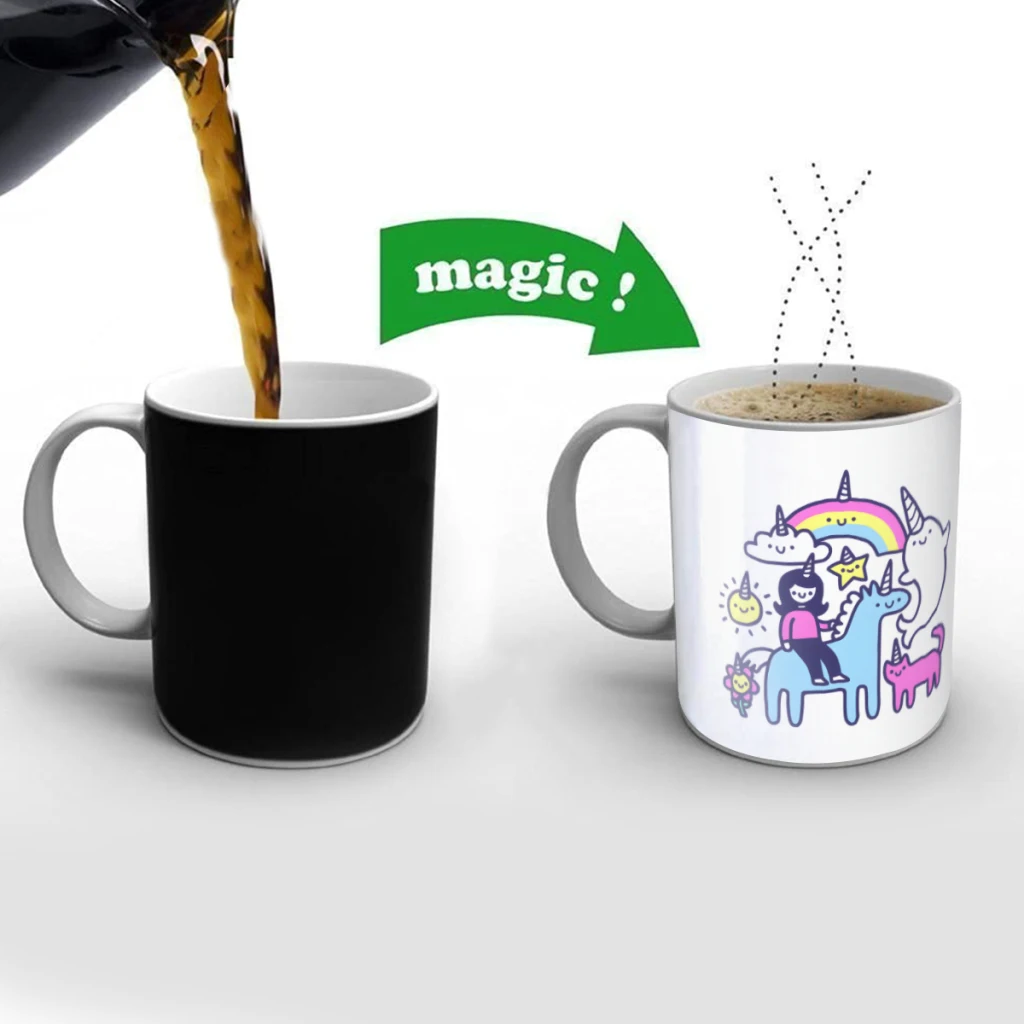 

Unicorns Everywhere! Creativity Change Color Chang mug Ceramic mug Hot Coffee Cup Breakfast Cup Mug Friend Gift