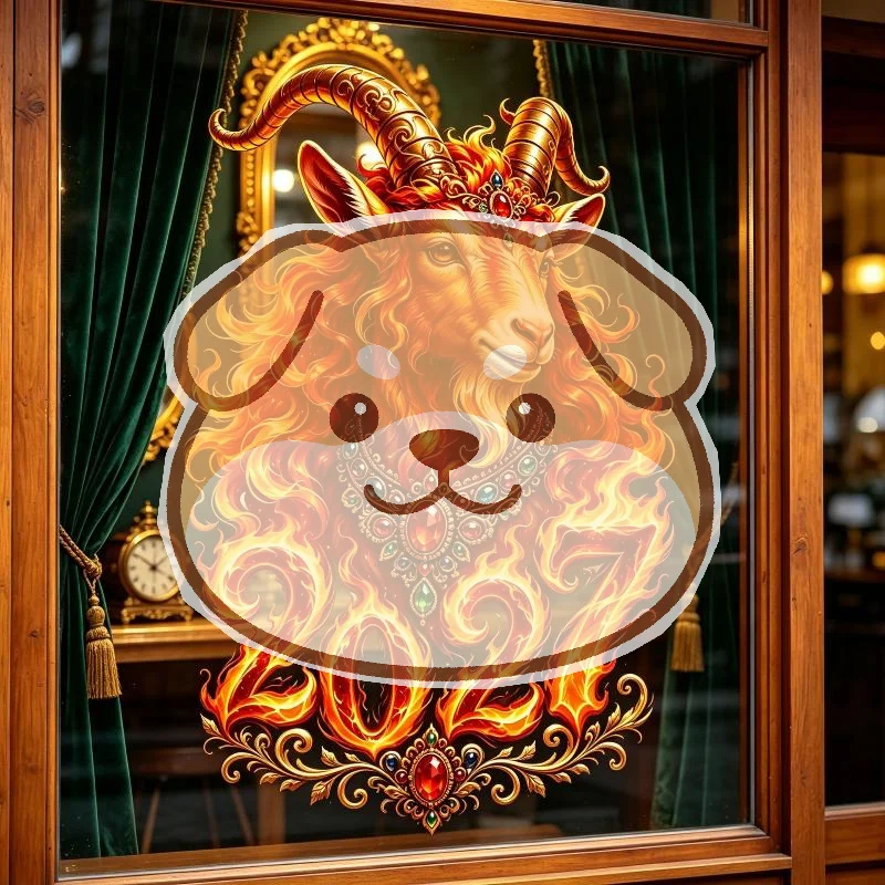 2027 Year of the Sheep Zodiac Wall Stickers Vivid Color Decals for Spring Festival Family Holiday Glass Window Decoration