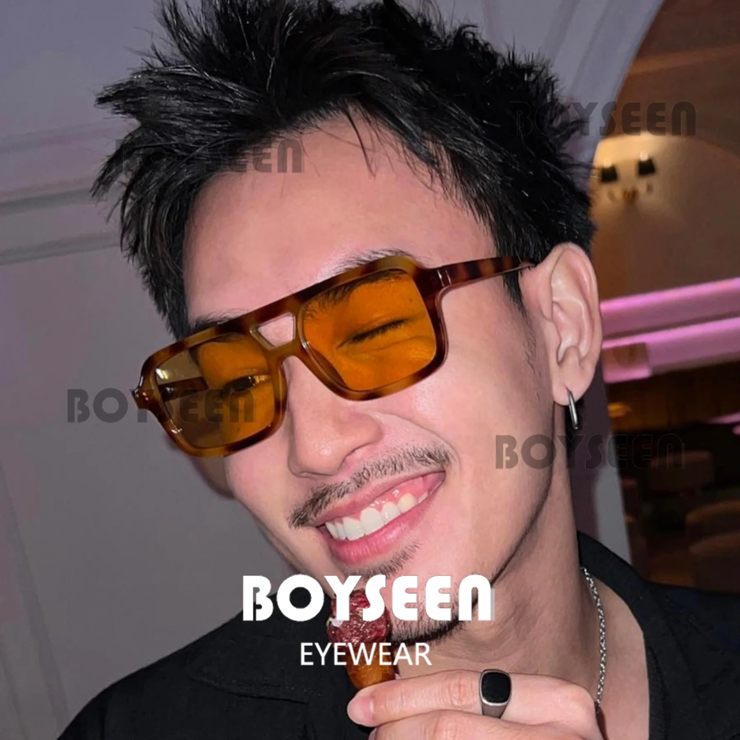 BOYSEEN Retro-Sonnenbrille mit Schildpattrahmen, quadratisch, orangefarbene Strandsonnenbrille für Herren, UV400