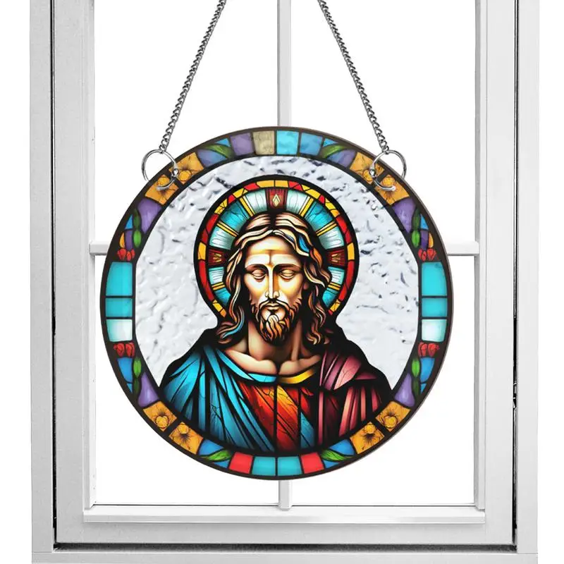 Sun Catcher Jesus Hanging Crystals Stained Glass Suncatcher Outdoor Decor Unique Wall Decor Window Hangings for Garden Bedroom