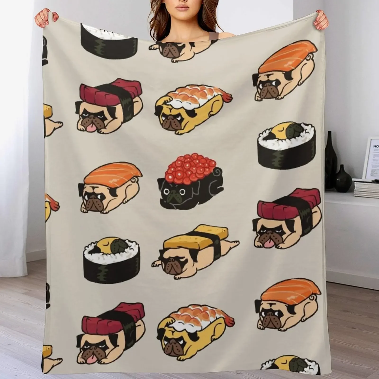 

Sushi Pug Throw Blanket Sofas Plaid Designers Giant Sofa Blankets