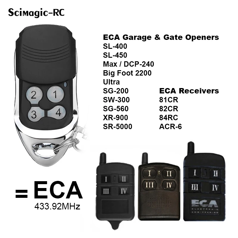 Eca-ガレージゲートコントローラー,ハンドヘルド送信機,81cr 82cr 84cr ACR-6 433.92mhz,リモート制御,ローリングコード,ガレージコマンド