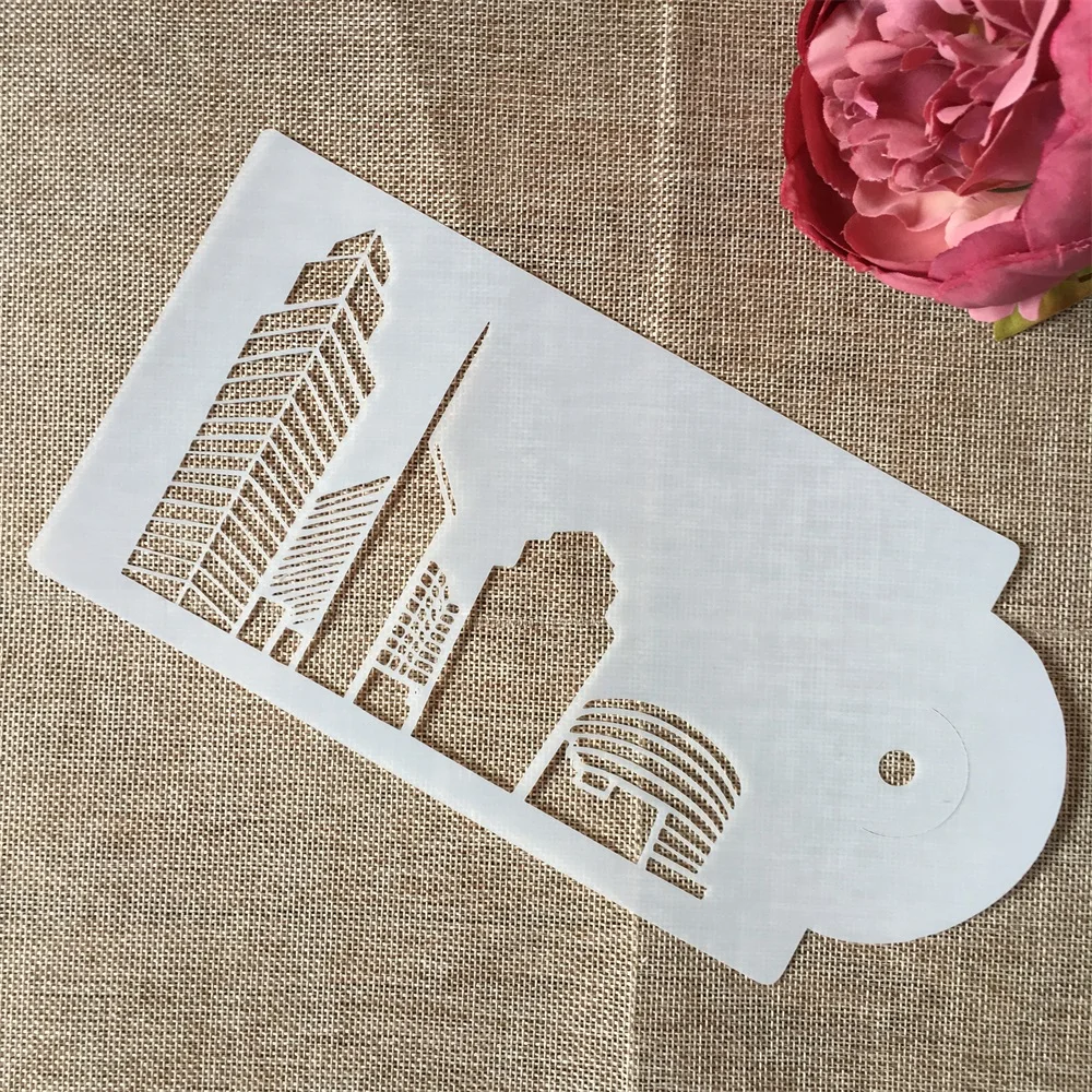 5Pcs/Lot 26cm Metropolis World Building DIY Layering Stencils Painting Scrapbook Coloring Embossing Album Decorative Template