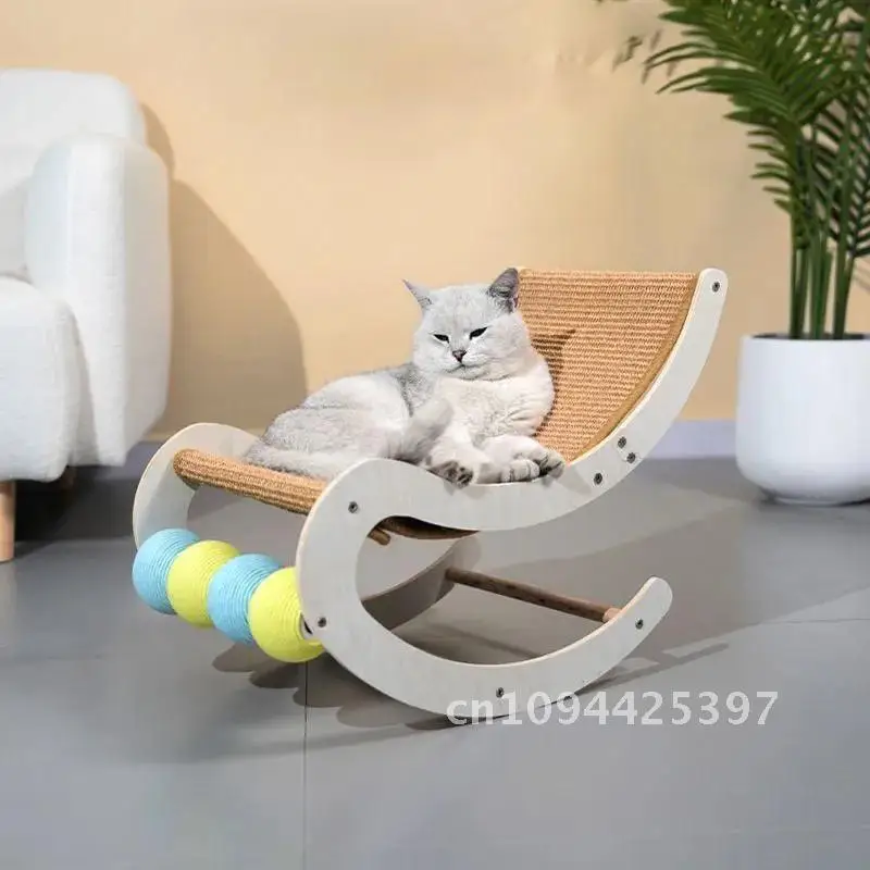 Pet Rocking Chair Cat Rocking Bed Mat with Paper Rope Ball Toy Kitten Swing Scratching Sisal Hammock Pet Supplies Dog Puppy