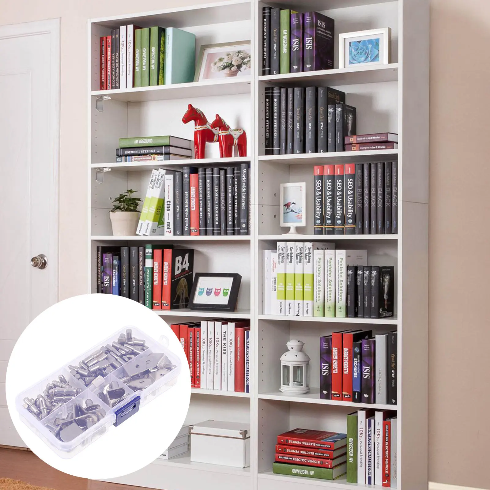 

113Pcs Shelf Support Pegs Iron Nickel Plated Rust Resistant Shelf Pegs for Cabinets Wardrobes Bookcases Pantry Shelving