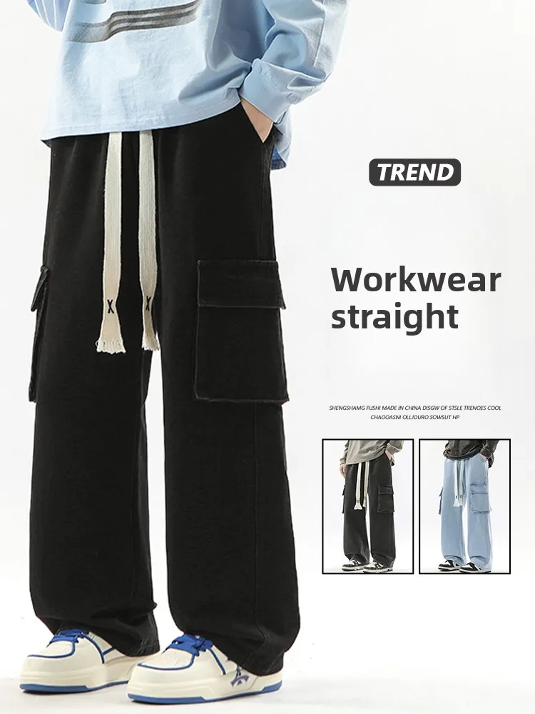 

Американские ретро-джинсы для мужчин: свободные, прямые, широкие, повседневные, длинные брюки, модные, универсальные, брендовые