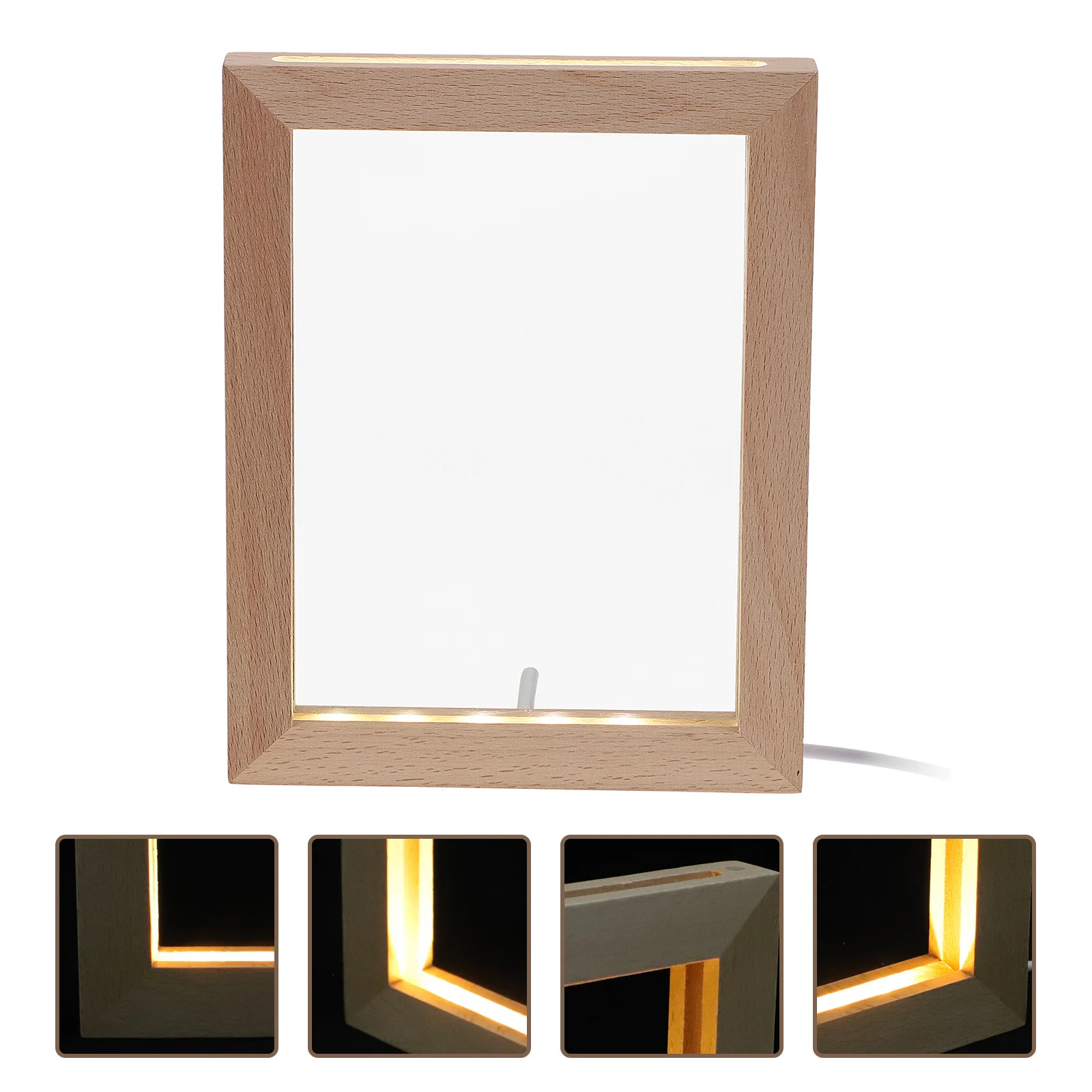 

LED Photo Frame with Light Wood Night Light for Bedroom Living Room Decor Desktop Picture Display USB Powered Modern Minimalist