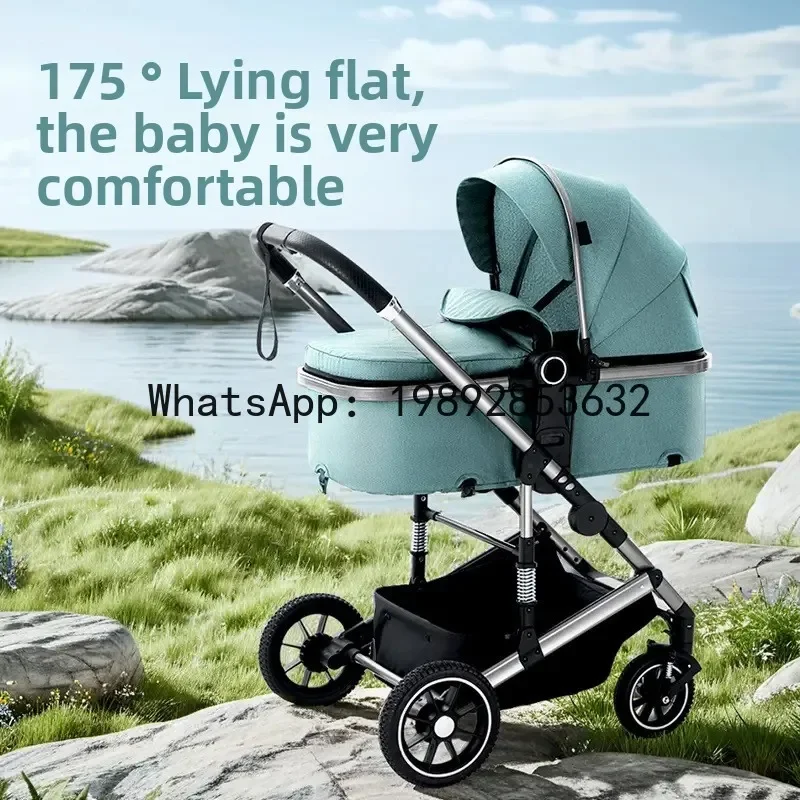 

r15High Landscape Two-Way Push Baby Stroller, Can Sit and Lie, Lightweight Foldable Four-Wheel Children's Stroller