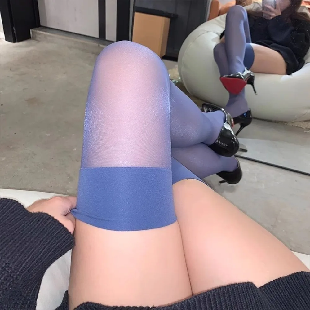 

High Elastic Silk Stockings Breathable Wide Edge Pearly Lustre Stockings Sheer Multi-color Over Knee Socks Daily Use