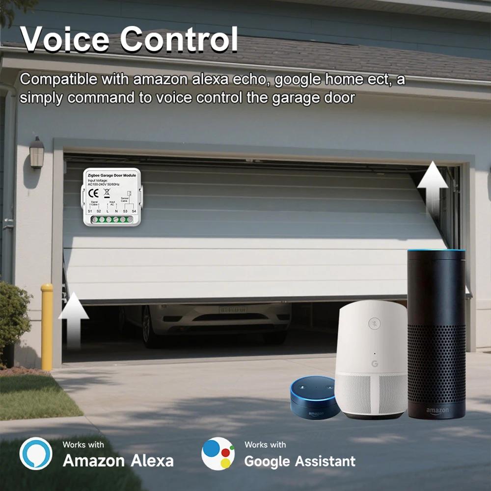 Tuya Smart Garage Door Switch Module, WiFi Connected, Remote Open/Close, for Villa, Home & Garage Security