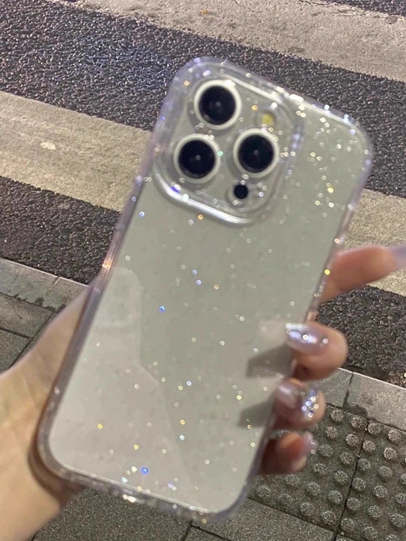 Soft Glitter Transparent Phone Case For iPhone 11 12 13 14 15 16 17 18 Pro Max Plus Air Shockproof Silicone Clear Bumper Cover
