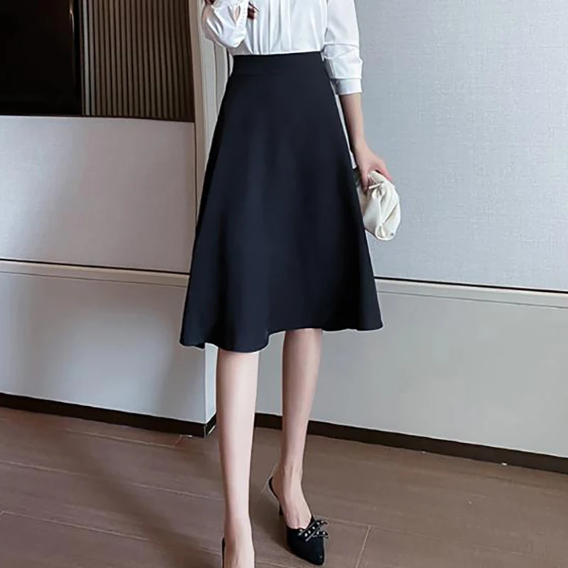 Elegant Solid Color All-match A-Line Skirts Women's Clothing Spring Summer New Loose Office Lady Zipper High Waist Skirts