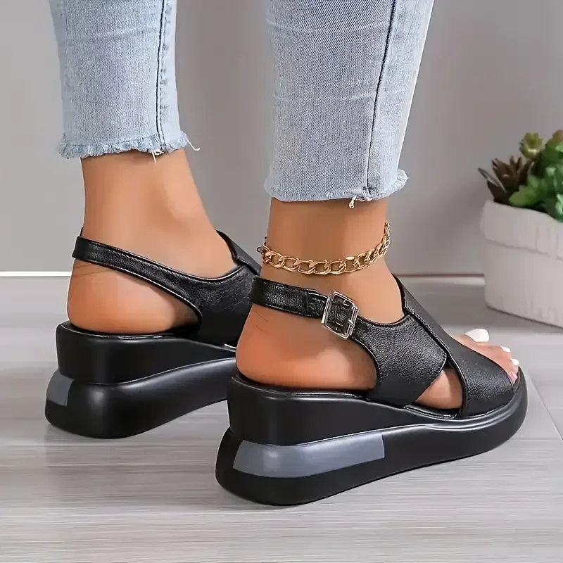 2024 lato koturna sandały na platformie moda Retro Romen buty na plażę damska na co dzień Peep Toe miękkie wygodne Sandalias De Mujer