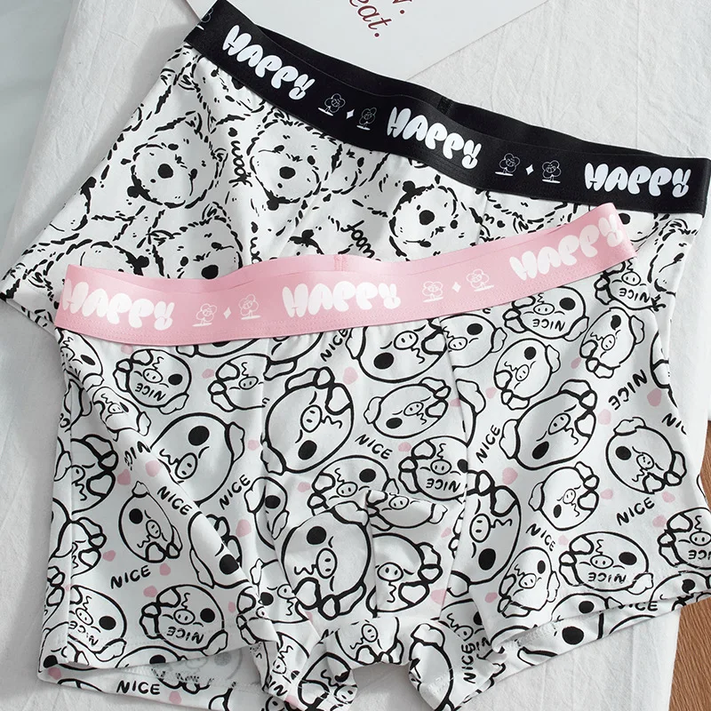 3pcs Cotton Man Boxers Underwear Cute Cartoon Dogs/Pig Printings Bodysuit Comfortable Breathable Panties Young Men Under Shorts