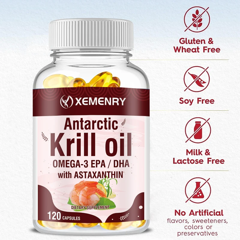 

Antarctic Krill Oil - With Omega-3 EPA, DHA - Supports Bone, Heart & Brain Health,Promotes Mental Clarity and Cognitive Function