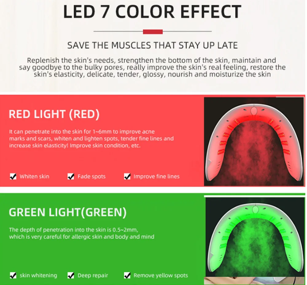 Neue LED-Gesichts masken ausrüstung 7 in 1 Farbe Gesicht Spa Gesichts gerät Haut verjüngung Licht Gesichts körper Schönheits maschine für die Hautpflege – Detail 6