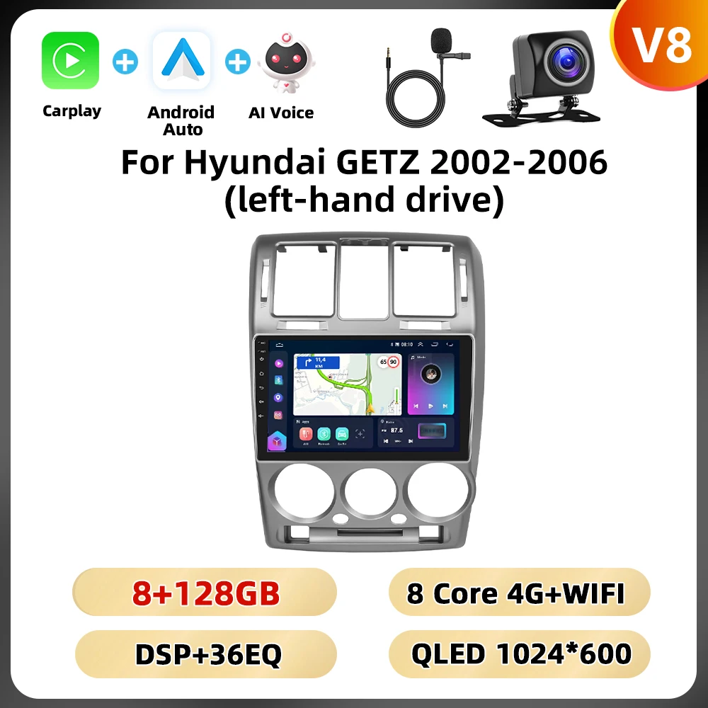 Podofo Android 9 ''Autoradio Voor Hyundai Getz 2002-2006 Multimediaspeler Spiegel Link 8 128G Carplay Android Auto Gps Wifi 4G - afbeelding 1