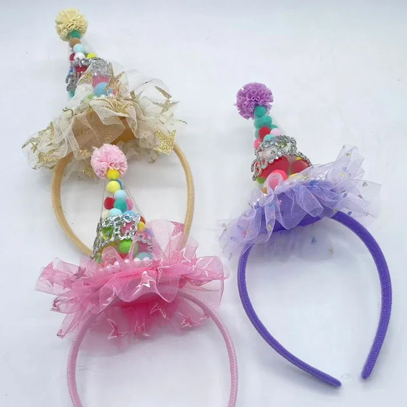 Kids Hair Band Cartoon Birthday Headwear Toddler Cute Mesh Gauze Crown Princess Hair Hoops Children Party Hair Accessories