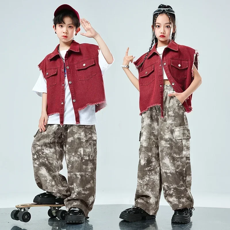 Children Hip Hop Jazz Fashion Show Dance Performance Clothes Boy Gilr Loose Vest Baggy Pant T-shirt Suits Sets Kids Tracksuits