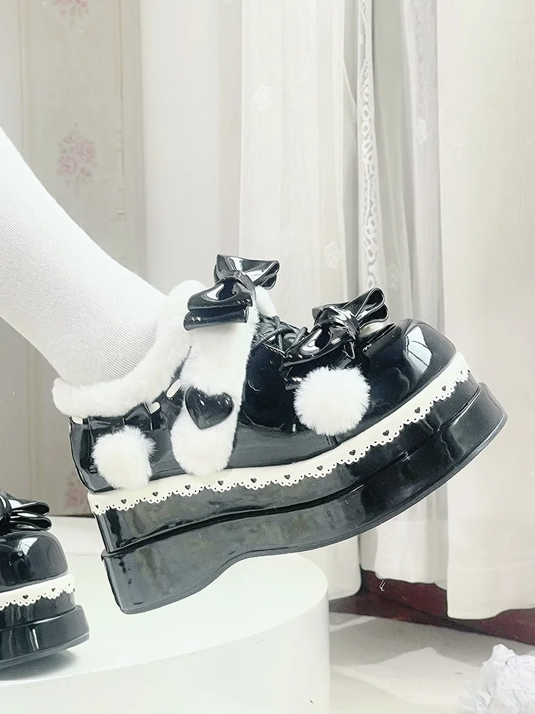 Lolita Original ความสูงเพิ่มหนา Soled ฤดูหนาว WARM Snow BOOTS,ญี่ปุ่นหวาน Loli Tea PARTY รองเท้าเดียว