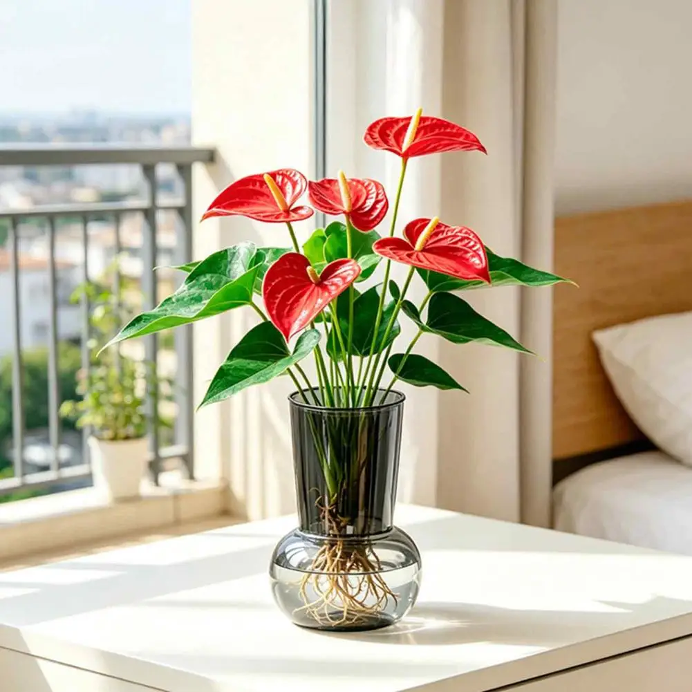 Amber Yellow Flower Vase for Dining Table Hydroponic Flower Vase Transparent Modern Glass Planter Wide Body for Fresh for Home