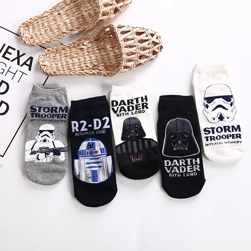 Disney Anime Mandalorian Figure Darth Vader Imperial Stormtrooper R2-D2 Cotton Short Tube Boat Socks Birthday Gifts