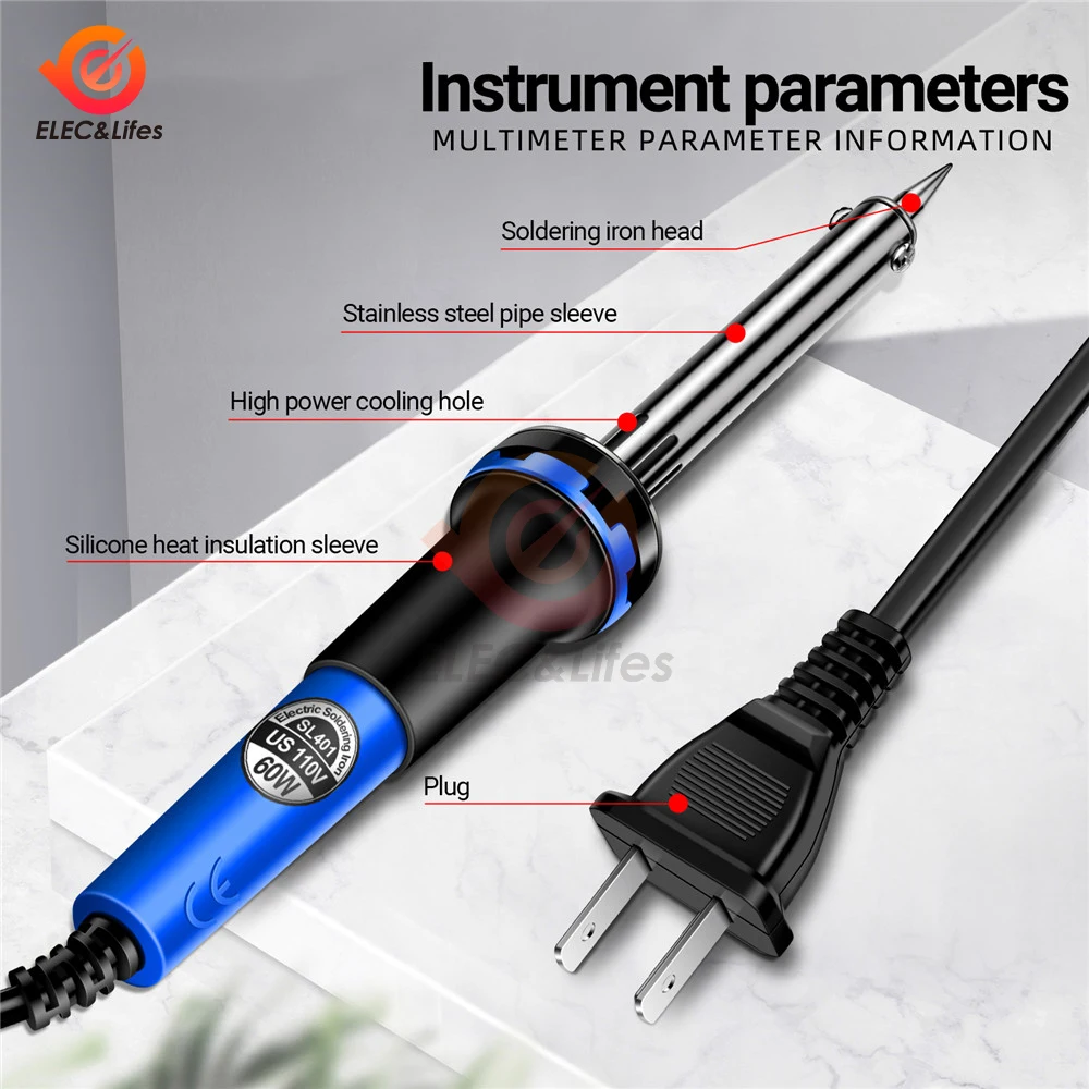 SL401 Electric Soldering Iron 60W US/EU Plug Tester Tin Tips Repair Welding Tools Rework Header Tool Solder Station