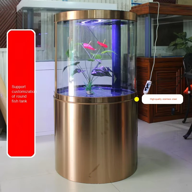 Fish Tank Aquarium with Water Pumps Luxury Curved Cylinder Complete Set Bottom Sump Filter