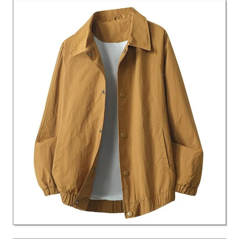 Mens Solid Lapel Jacket Loose Simple Casual Button Up Outerwear Top