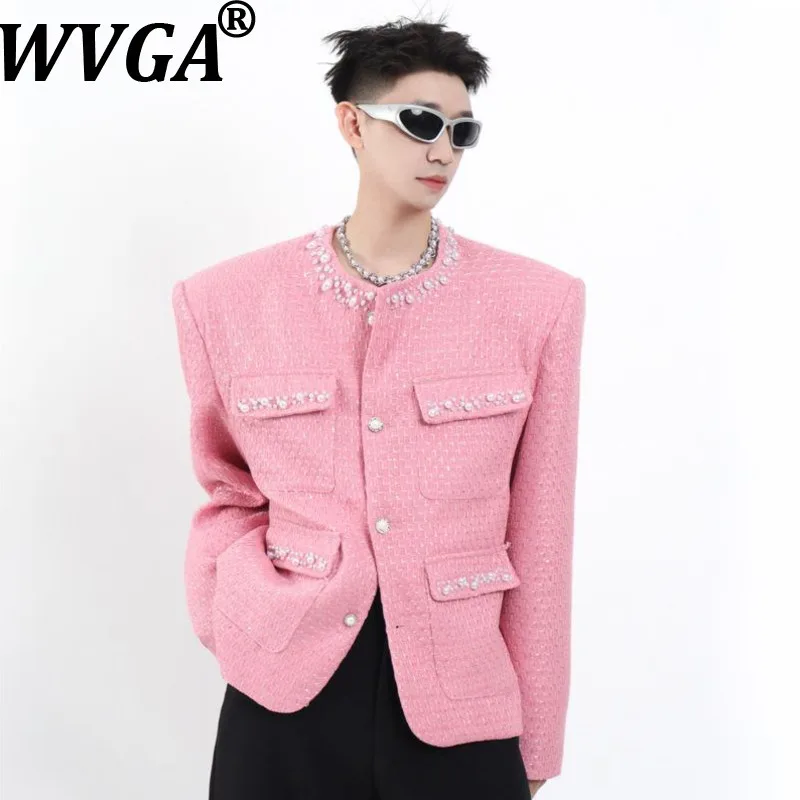 

WVGA Spring Autumn New Man Tide High Street Woven Pearl Trendy Short Jacket Niche Chic Casual Elegant O-Neck Coat Ins Y2K W12581