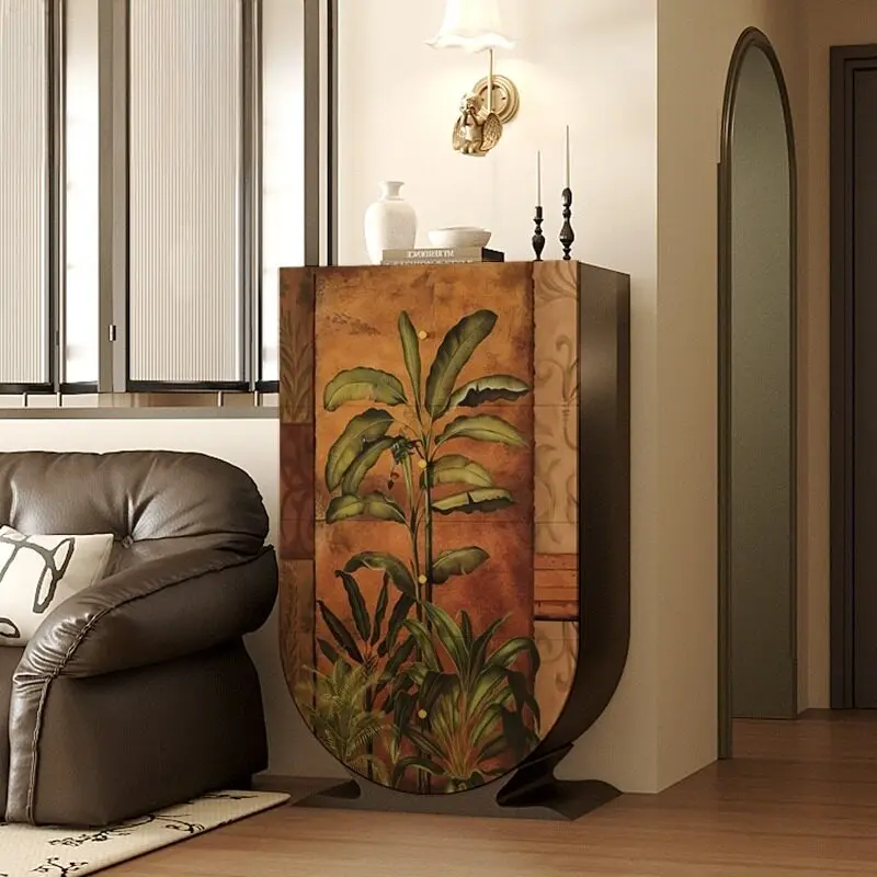 

French medieval Nanyang style living room home painted cabinet against the wall solid wood free installation locker