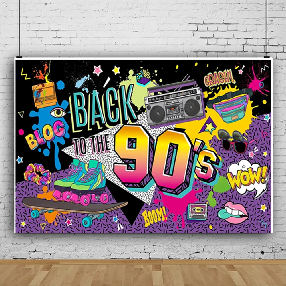 80's 90's Disco Music Hip Hop Birthday Party Backdrop Graffiti Neon Glow Adult Baby Photography Background Decoration Photo Stud