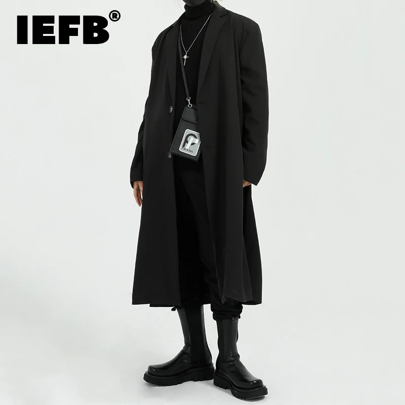 

IEFB Men's Wear 2023 Autumn Woolen Coat Korean New Fashion Solid Color Loose Coat Lapel Single Breated Male Outwear 9C1731