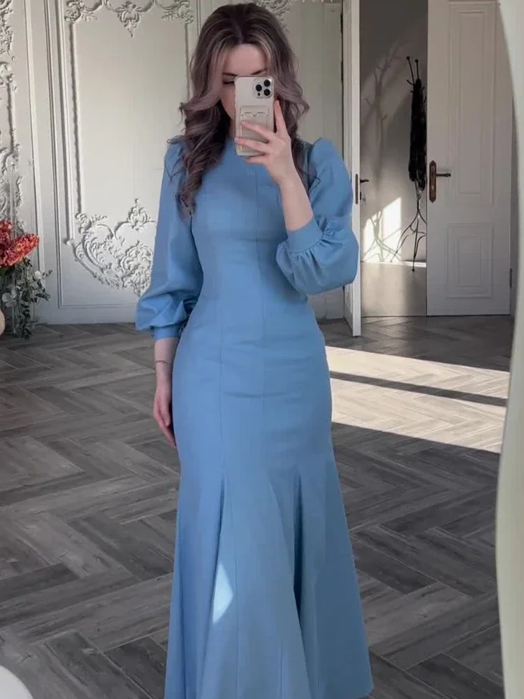 Eid Party Dress for Women Vestidos Abaya Dresses Slim Fit Solid Jalabiya Ramadan Morocco Dubai Kaftan Islam Arab Long Robe 2024