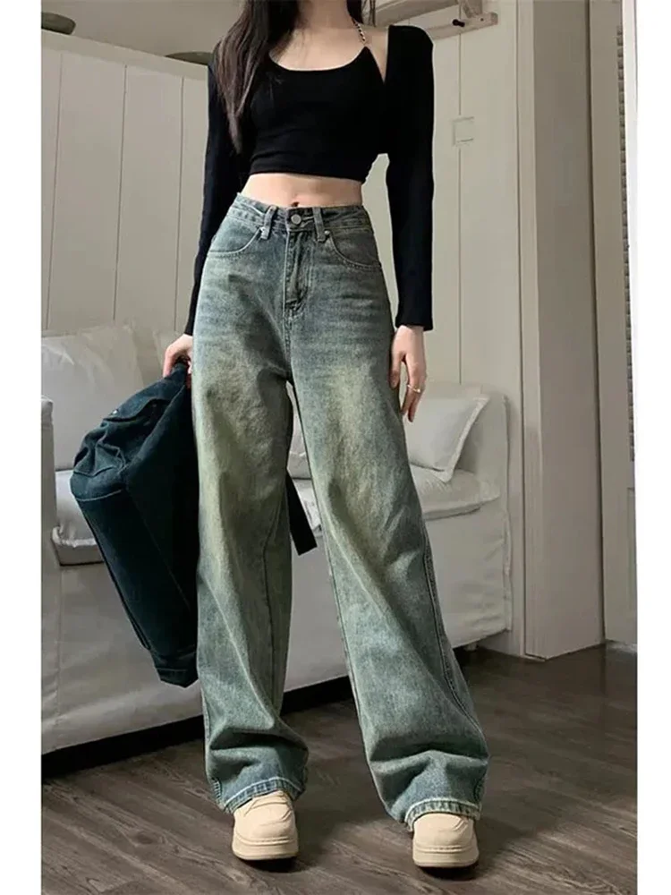 

American Vintage Straight Denim Trousers Female Y2K High Waist Loose Wide Leg Jeans Women Streetwear All-Match Casual Pants New